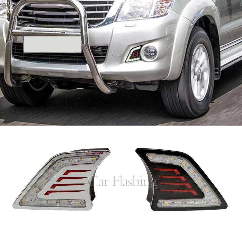 Дневные ходовые огни для Toyota Hilux Vigo 2012 2013 2014 Светодиодные ДХО Дневной свет Поворотник Накладка на противотуманную фару