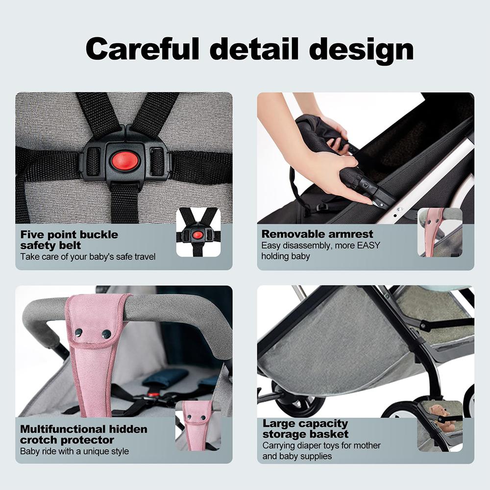Легкая детская коляска, компактная коляска для путешествий с малышом для самолета, коляска для младенца с 5-точечными ремнями безопасности, регулируемая спинка