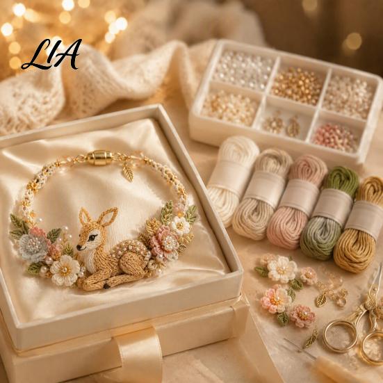 Handmade Bracelet Making Kit DIY Woven Animal Kit, Fox Cat Deer Bird Floral Crafts, Crochet Set for Beginners Adults Weaving