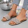 [Внешняя торговля] Жемчужные стразы верхняя одежда квадратный носок модные повседневные женские сандалии внешняя торговля шлепанцы на плоской подошве женские