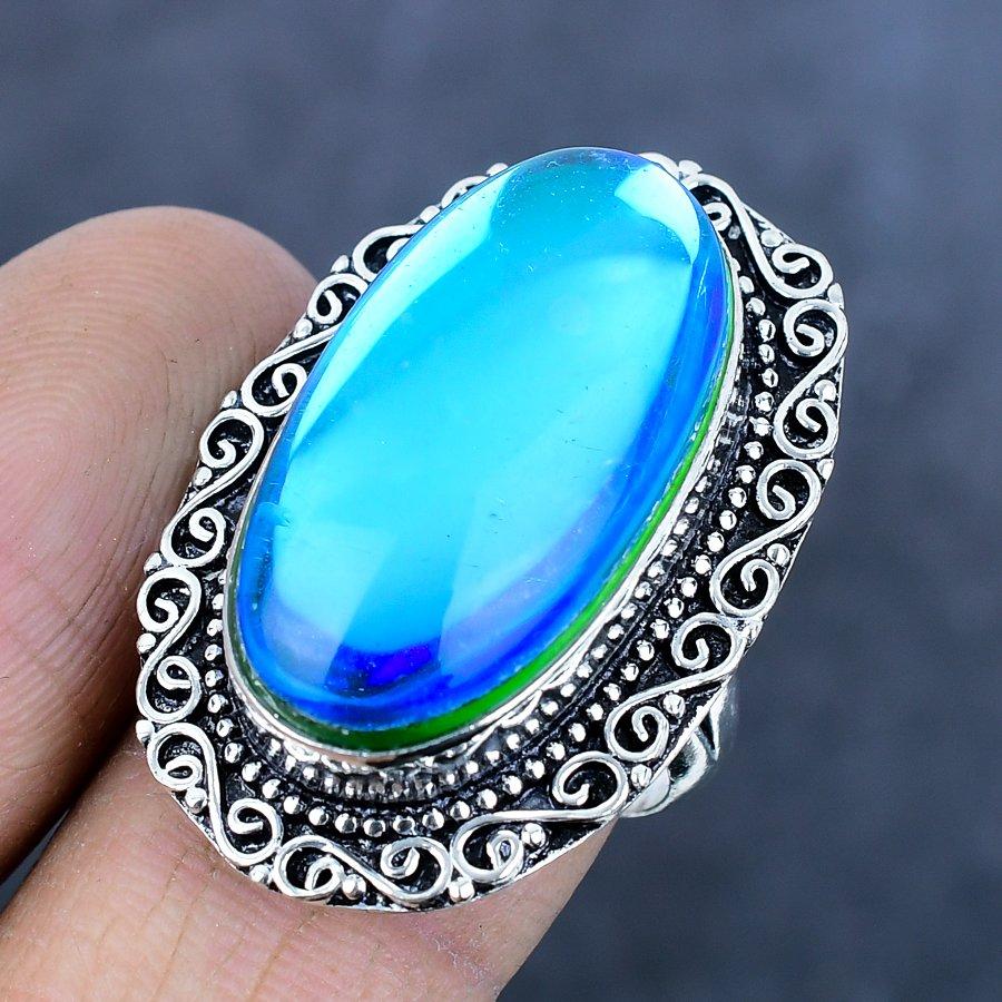 Natural Blue Triplet Opal Gemstone 925 Sterling Silver Jewelry Ring Size 9 Q9k13