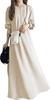 Half Zip Maxi Length Long Retro Room Body Office Adult Beige [Air Buy] Dress, Long, Beautiful, Casual, Simple, Autumn, Winter, Elegant, Sleeve,