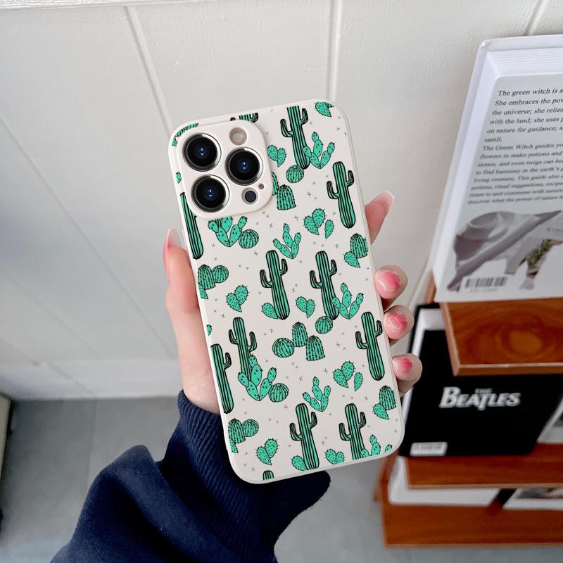 Оригинальный квадратный жидкий силиконовый чехол с милым кактусом для iPhone 14 11 12 13 Pro Max Mini X XS XR 7 8 Plus, противоударный чехол «сделай сам»