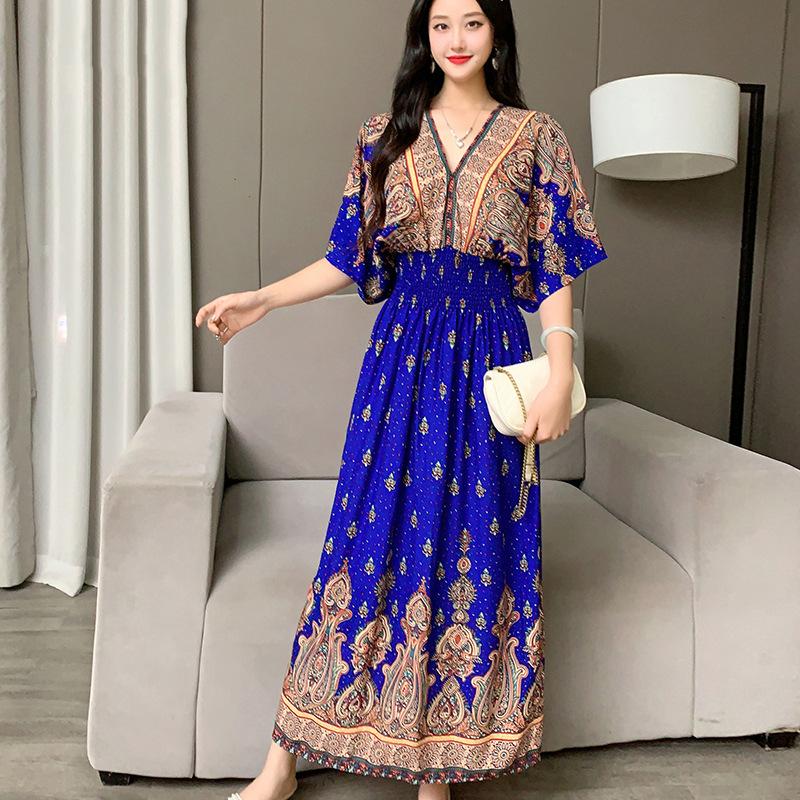 Женское повседневное платье с цветочным принтом и V-образным вырезом, неровный тон, повседневное, с круглым вырезом, длинное