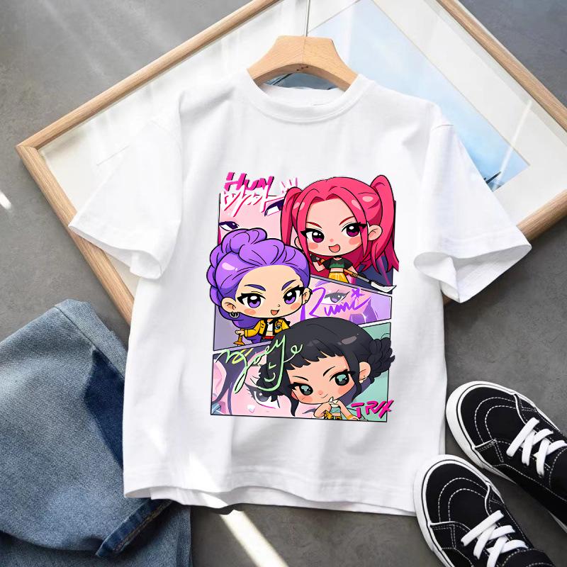 Детская одежда K-pop Demon Hunters Футболка с коротким рукавом Милая K-pop Demon Hunters Тигр Харадзюку Футболка для мальчиков девочек