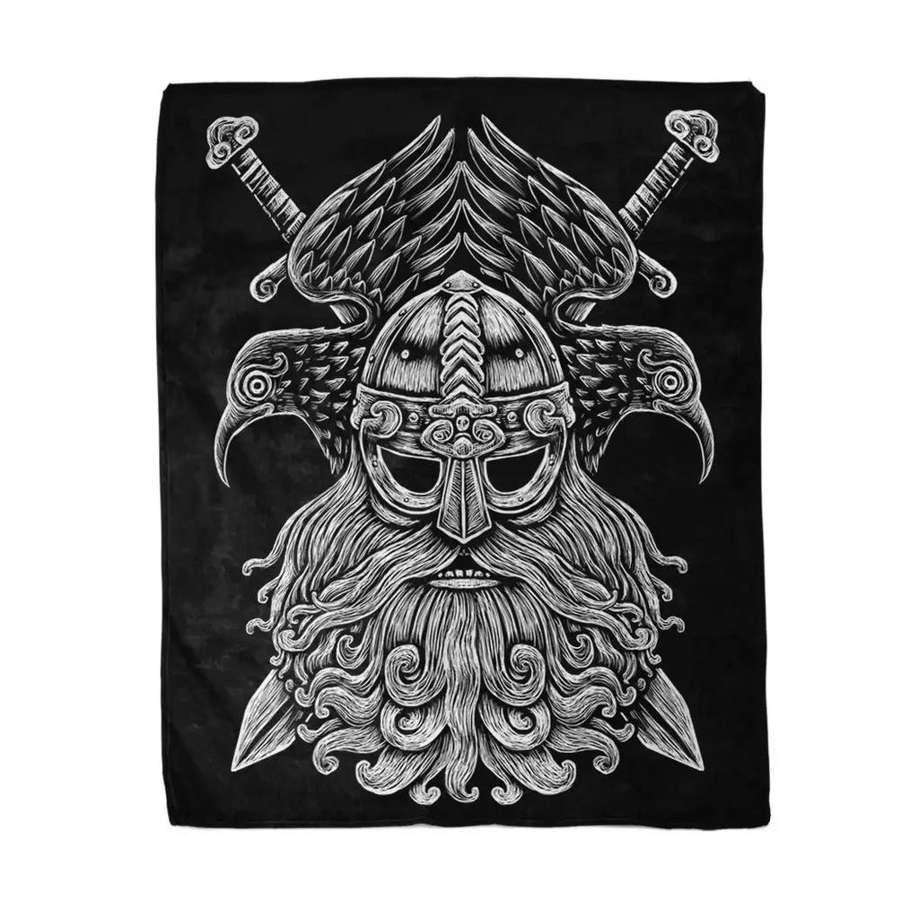 Norse Mythology Viking Blanket Odin Rune Nordic Decorative Flannel Blanket
