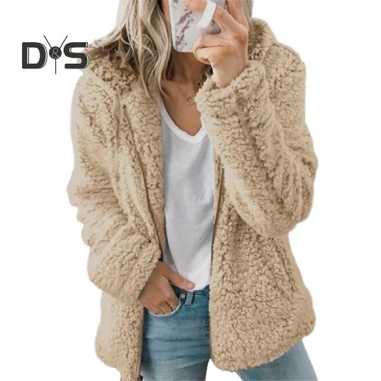 Женская зимняя короткая куртка из флиса Sherpa с капюшоном, кардиган на молнии, теплая повседневная однотонная плюшевая ветрозащитная куртка для осени и зимы