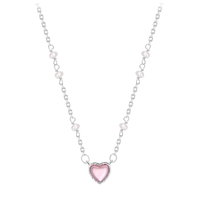 Korean Pink Heart Shape Necklace For Women Shiny Pendant Necklace Chain Party Aesthetic Jewelry Gift