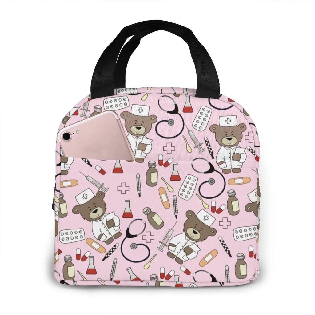 Travel Nurse Bag Insulated Lunch Bags Women Cartoon Nurse Print Food Case Cooler Warm Bento Box for Kids Lunch Box Picnic Bag