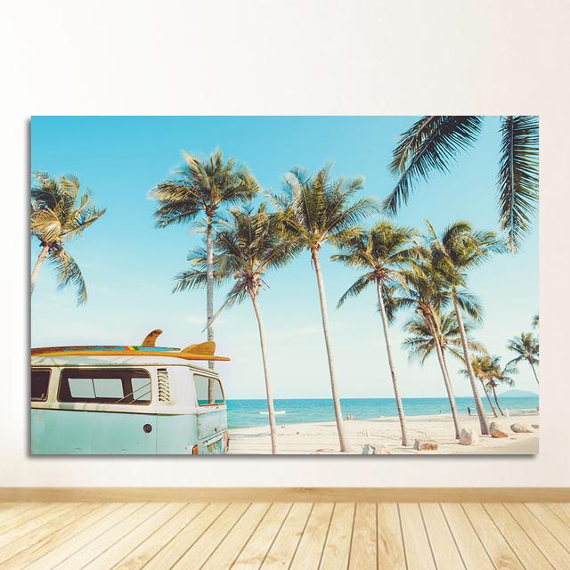 Плакаты с современными принтами, морской пляжный автобус, пальма, настенная живопись на холсте, скандинавское украшение, картина, скандинавский тропический пейзаж