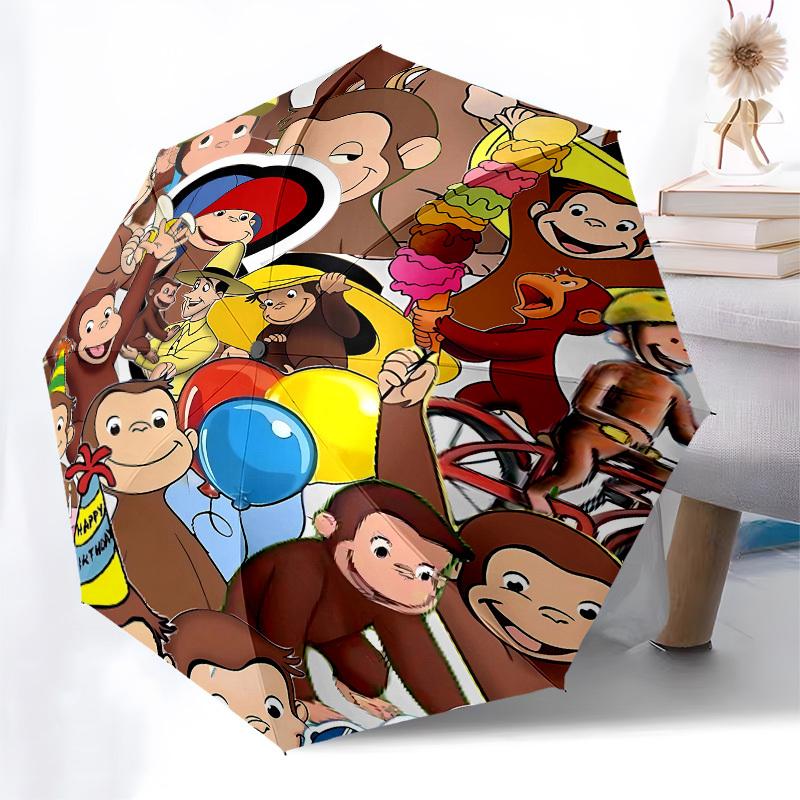 Curious George, Adventure Automatic Opening and Closing, 8 rib Structure Portable Umbrella, Suitable for Men and Women in All Seasons Perfe