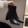 Мода 2025 Осень и Зима Новые Высококлассные Ботильоны на Высоком Каблуке Женские Ботильоны на Блочном Каблуке с Квадратным Носком Белые Облегающие Сапоги