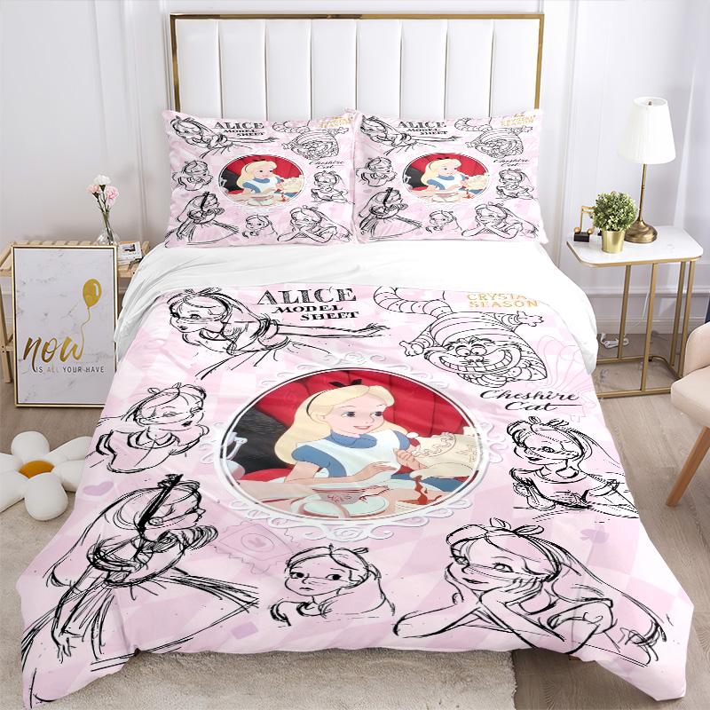 Alice Wonderland Model Sheet Print 3Pcs Bedding Setduvet Cover With 2 Bedropillowcase Home Birthday Gift