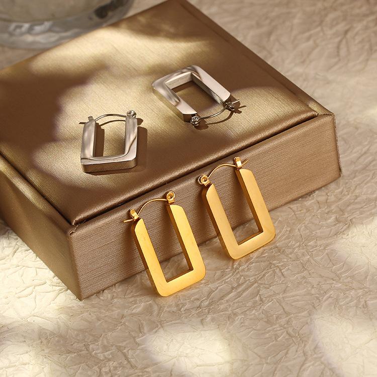Retro Style, Rectangular Stainless Steel Earrings Trendy High-end Women's Temperament Titanium Steel Earrings Jewelry