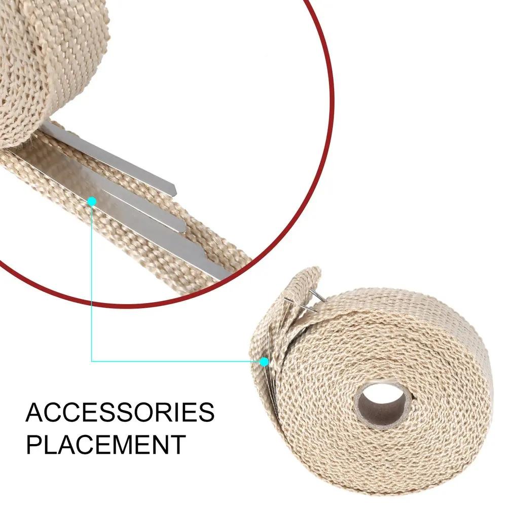 5M Roll Fiberglass Heat Shield Motorcycle Exhaust Thermal Tape Header Pipe Heat Wrap Tape Thermal Protection with Stainless Ties