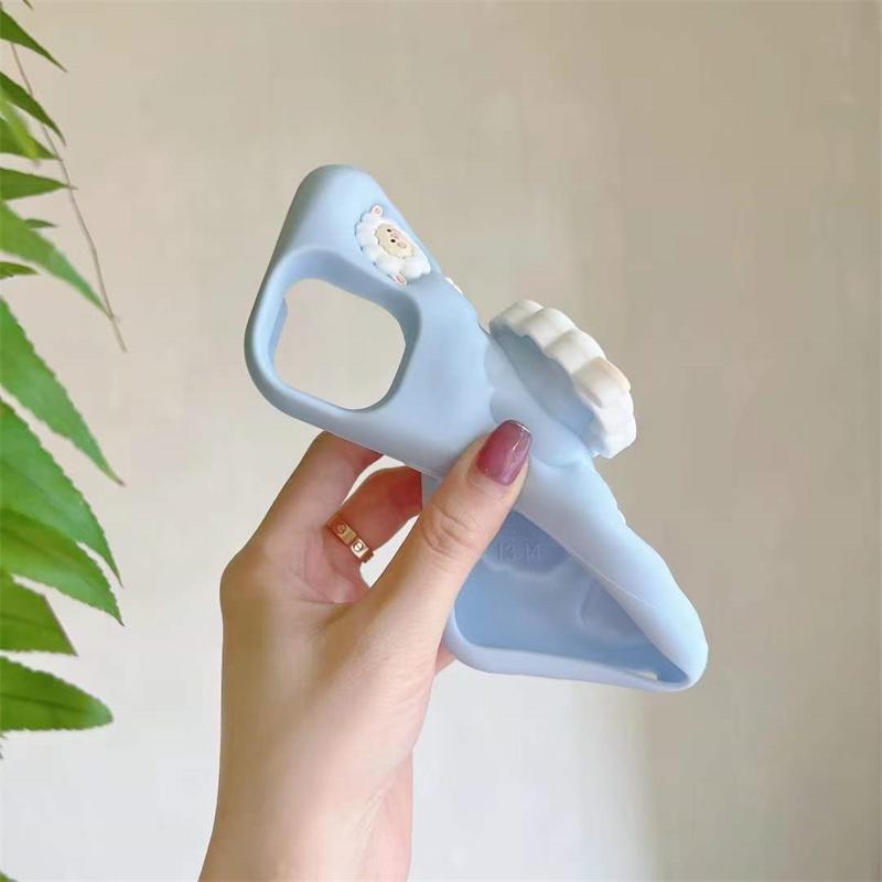 Милый силиконовый чехол для телефона в виде овечки, снимающий стресс, для iPhone 17 16 15 14 13 12 11 Pro Max, телескопическая подставка, противоударный чехол для iPhone 17