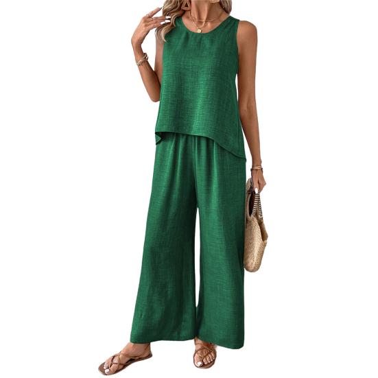 Женский комплект из двух предметов для отдыха, летний топ без рукавов с вырезом сзади и широкие брюки, повседневная одежда для отпуска и путешествий