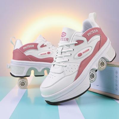Женские роликовые кроссовки с высоким верхом, 4 колеса, модные, унисекс, с колесами, двойного назначения, для катания на коньках, повседневные, автоматические выдвижные кроссовки