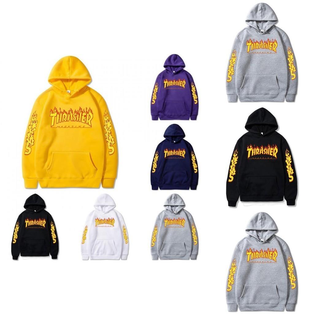 Худи-пуловер большого размера с принтом пламени, свободного кроя, повседневный свитшот для пары