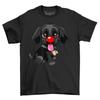 Cute Black Dog Red Nose Novelty Funny T-Shirt Adults and Kids Comedy Tee Shirt
