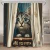 Забавные Динозавры для Ванной Шторки для Душа Черный Кот Силуэт Животного Детская Шторка для Ванной Современный Полиэстер Декор для Ванной Комнаты с Крючками