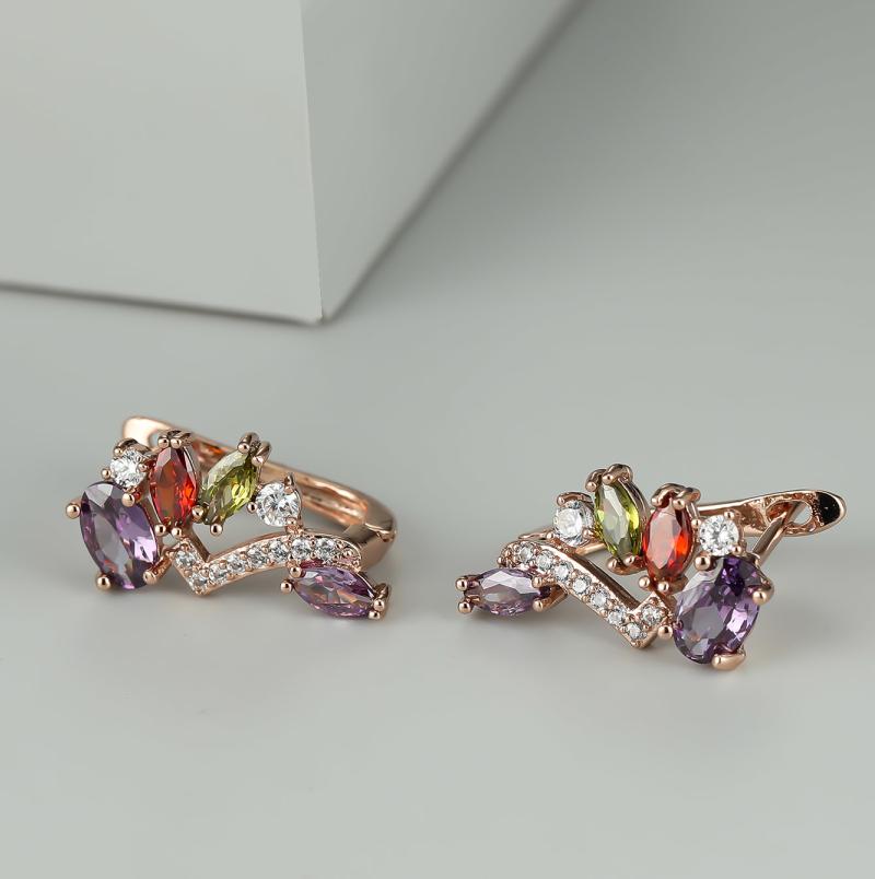 1 Pair Rose Gold Color Multicolor Birthstone Dangle Earrings Marquise Cut Red Purple Olive Green Stone Ear Drop Flower Leaf Earrings Delicate Jewelry