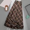 Fall Winter Women Skirt High Elastic Waist Plaid Print Color Matching A-line Big Swing Thick Warm Soft Shirring Mid-calf Length Midi Skirt