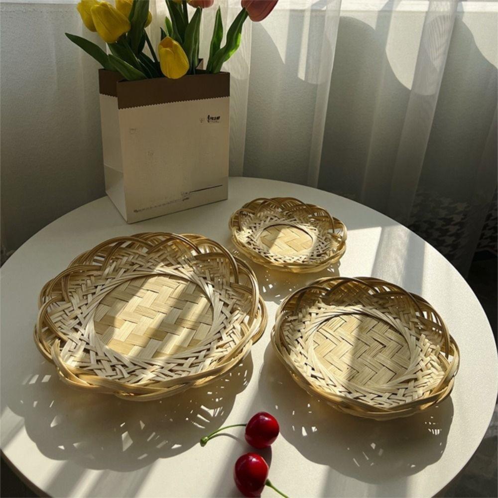 Круглая плетеная корзина для хлеба Домашний органайзер Плетеная бамбуковая корзина Декоративный сервировочный поднос Гостиная