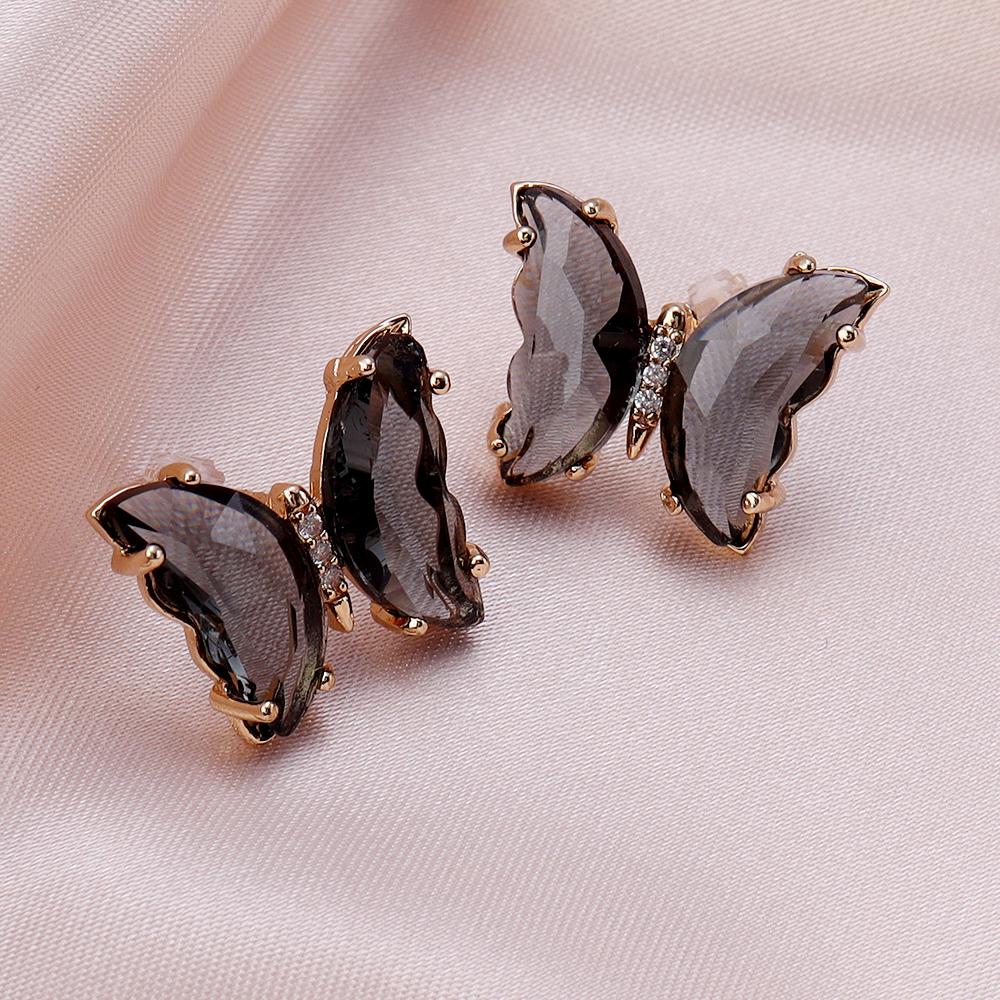A Pair 15×20mm Copper Earrings Crystal Glass Colorful Butterfly Shaped Ear Hooks Diy Women's Exquisite Gift Accessories