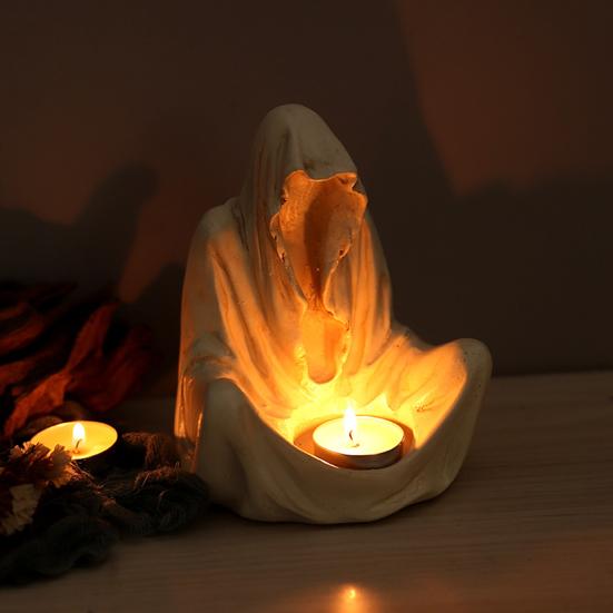 Yousheng Halloween Candle Holder Spooky Resin Grim Reaper Skeleton Human Organ Statue Tabletop Tea Light Holder for Home Office Kitchen Mantel Decor