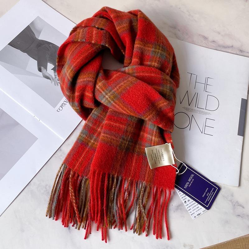 100 Pure Wool Scarves, Men's Winter Dark Blue Plaid Cashmere Scarves, High-end Gifts for Boyfriend, Father, and Elders