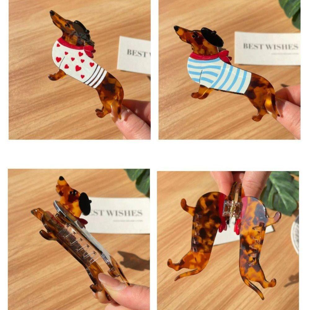 Acetic Acid Sausage Dog Hair Clip Large Cartoon Hairpin Fashion Dachshund Hair Claw  Streetwear