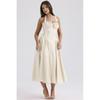 Fit Flare Halter Maxi Dress Floral Print Lace Trim Elegant