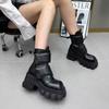 НОВЫЕ женские мотоциклетные ботинки на толстой платформе, роскошные зимние ботинки до середины голени со шнуровкой и квадратным носком, повседневные черные ботильоны