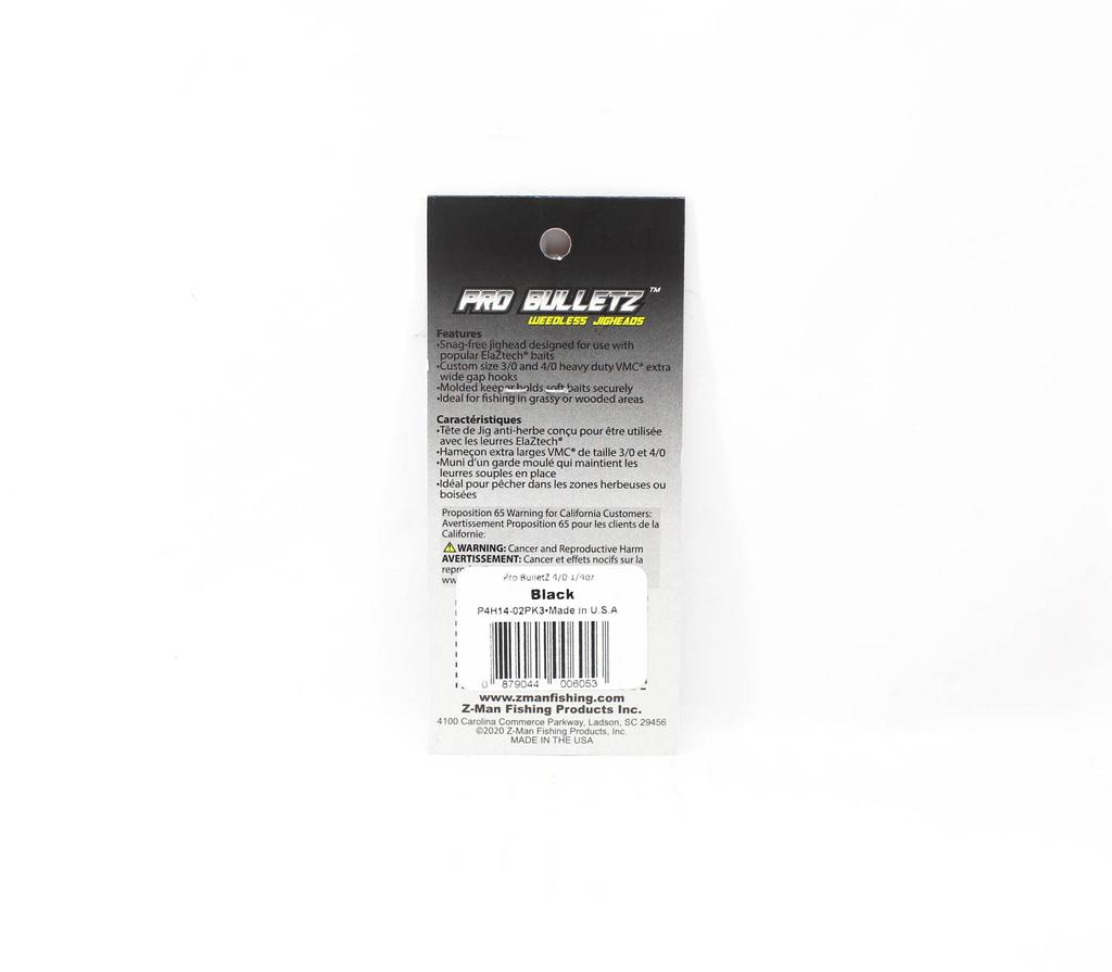 Zman Jighead Pro BulletZ 1/4 Oz Size 4/0 3/pack Black (6053)