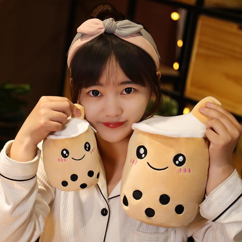 Kawaii Reversible Boba Plush Toys Double-Sided Bubble Tea Soft Doll Stuffed Two-sided Boba Milk Tea Toy Xmas Gifts for Kids