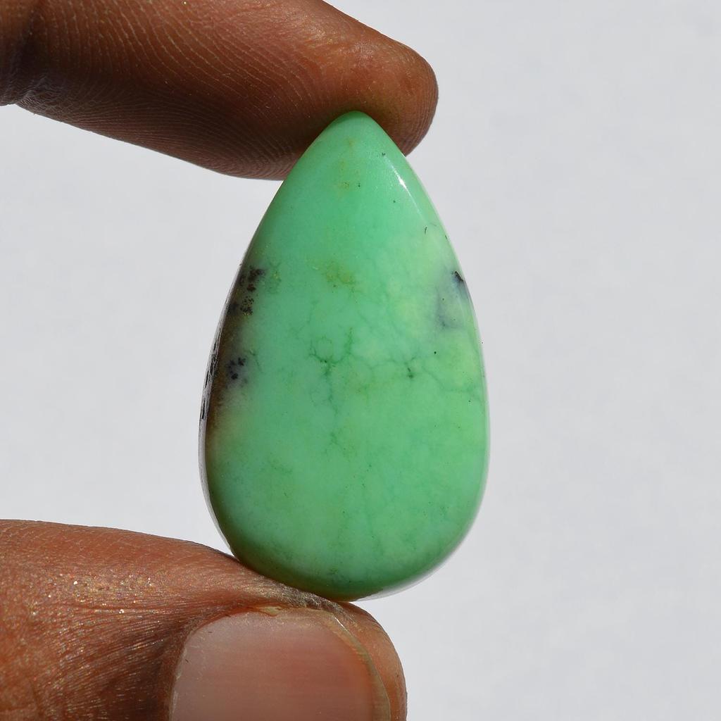 Кабошон из натурального драгоценного камня хризопраз - россыпью полудрагоценный камень 32 карата грушевидной формы 31x18 мм, Jewelry Craft Supply