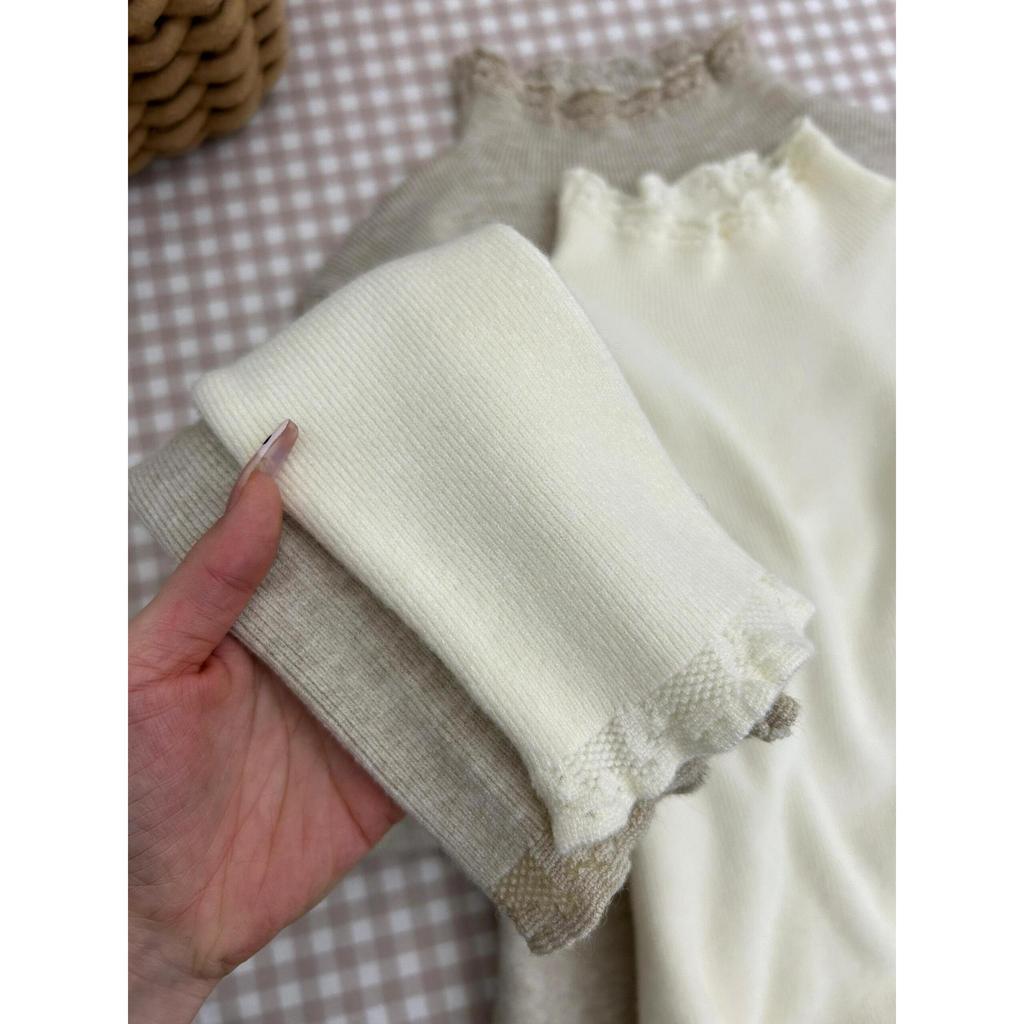 Женская трикотажная базовая водолазка с французским кружевом, осенне-зимний топ с длинными рукавами, мягкий восковой повседневный свитер