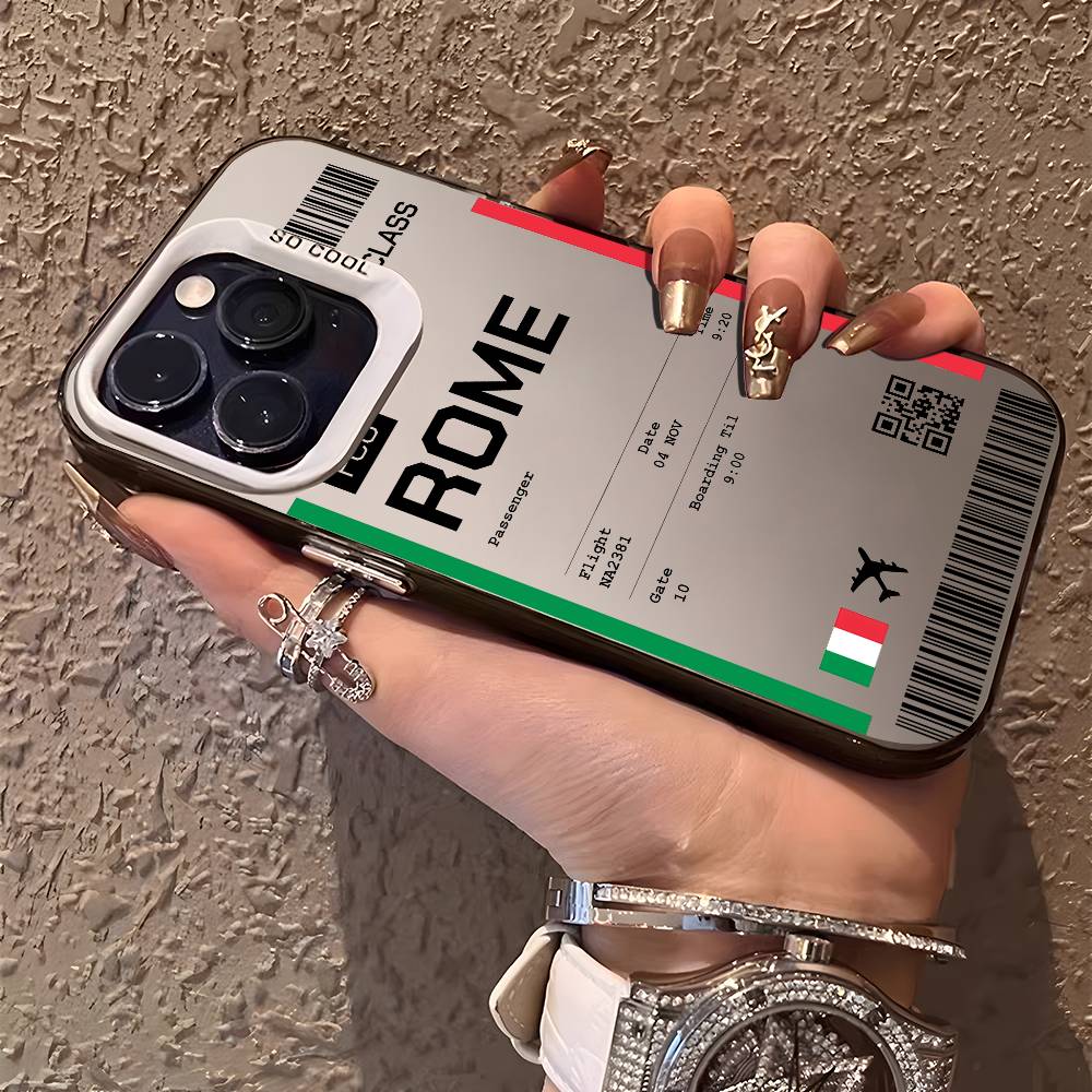 Италия Авиабилет Чехол для телефона iPhone 16 15 14 13 12 11 Plus Pro Max разноцветный Лазерный Аврора Ударопрочный Funda Чехол