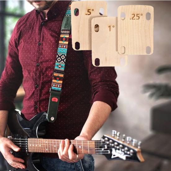 3Pcs Guitar Neck Shims Solid Wood Neck Plate for Bolt-On Neck Attachment 0.25/0.5/1 Degree Guitar Neck Plate Tool for Guitar Bass Neck Repairment