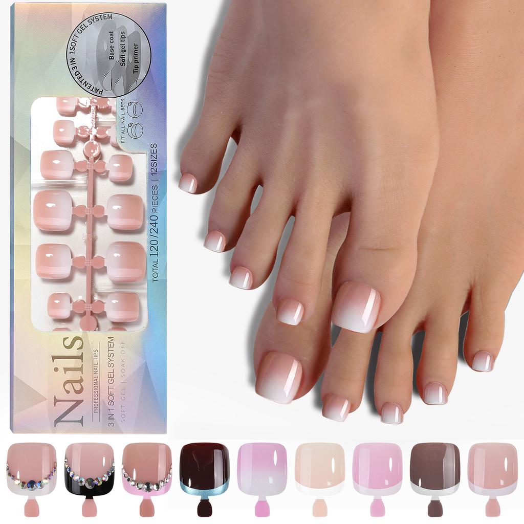 Nails French Toenails for Foot Nails Finished Wear Nails and Nails Matte Toenail Patches
