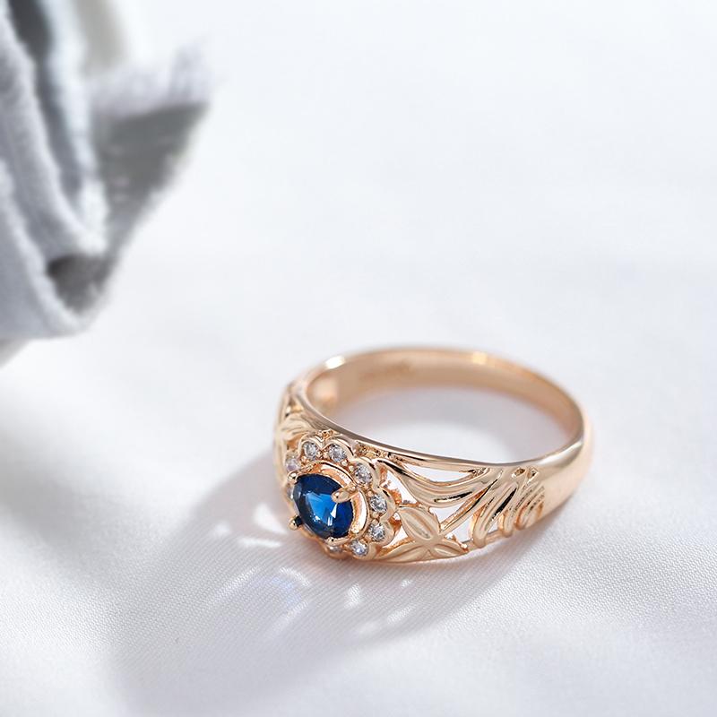 Золотые текстурные кольца с синим цирконием для женщин, винтажные свадебные украшения