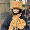 Winter Plush Hat Cute Bear Ears Plush Fisherman Hat Women's Neck Protector Cold and Warm Cartoon Neck Scarf