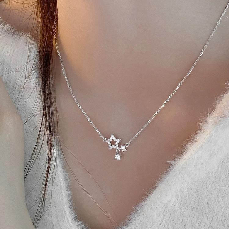 Женское ожерелье с бриллиантовым пентаклем, цепочка прочности, женская легкая роскошь премиум, универсальный темперамент, ключичная цепочка