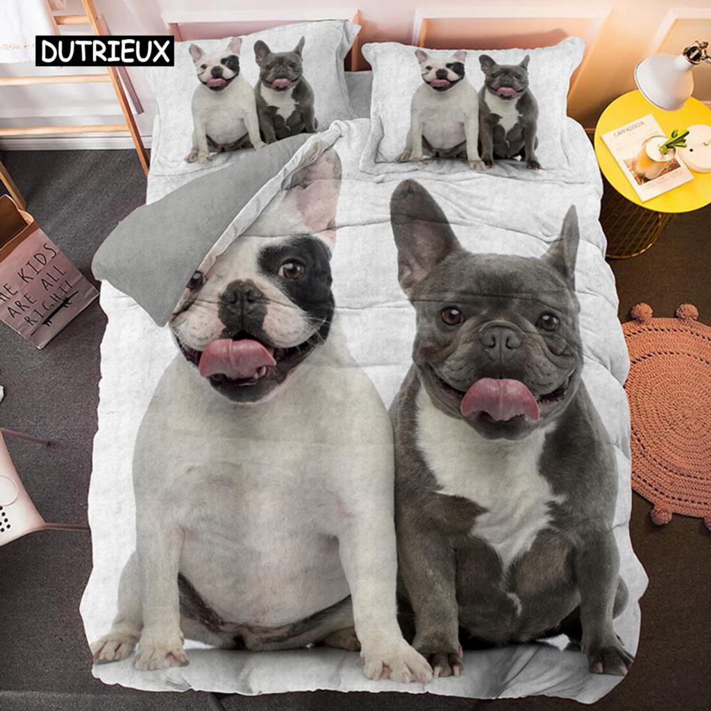 Bulldog Bedding Set Pet Animal Dog Duvet Cover for Kids Adult Bedclothes Covers Comforter Sets Cute Bed Sheets