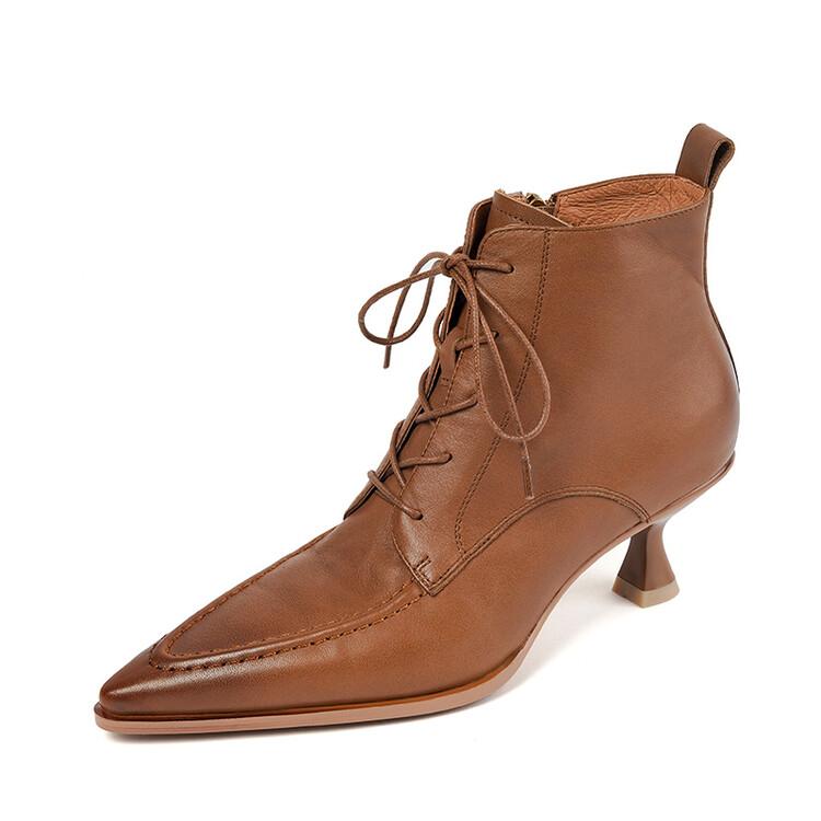 Мода 2025 Осень Зима Мода Остроносые Женские Туфли Французский Ретро Натуральная Кожа Ботильоны для Женщин Ботинки на Тонком Каблуке Обувь Женская