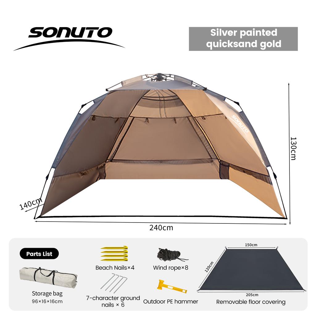 Sonuto Outdoor 3-4P One-Touch Camping Tent Quick-Automatic Opening Beach Fishing Tent Family Travel Picnic Park Anti-UV Shadow
