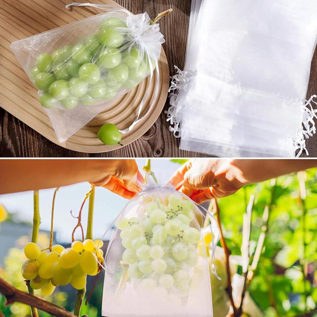 50/100Pcs Fruit Protection Netting Bags with Drawstring Reusable Grape Grow Bags Strawberry Cover Mesh Bags for Pest Control