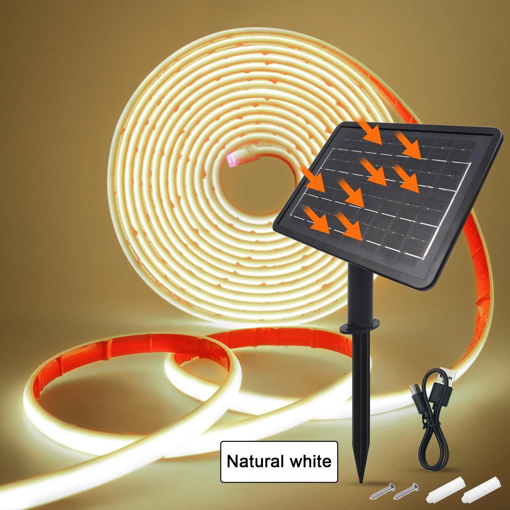 Solar COB Neon Light Strip 24V Ribbon Tape High Density Waterproof Red Green Blue Warm Natural White 320LEDs/M Flex Garden Decor