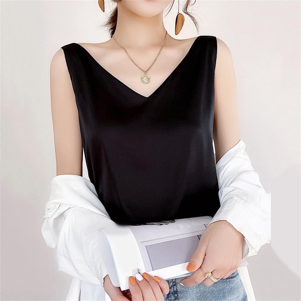 Модные женские повседневные майки без рукавов с v-образным вырезом и жемчугом, однотонные свободные топы